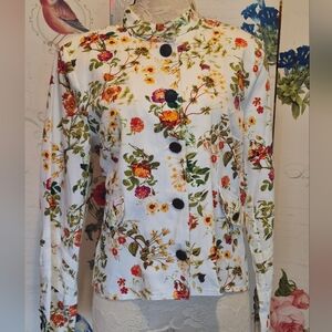 Disney Women's Blazer with Floral Print - White and Multicolor